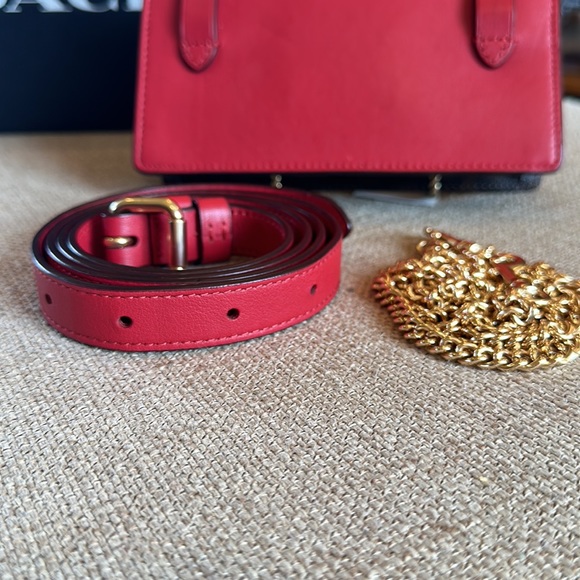 Coach Flap Color Block Red Leather and Brown Canvas Belt or Shoulder Bag - Picture 10 of 10